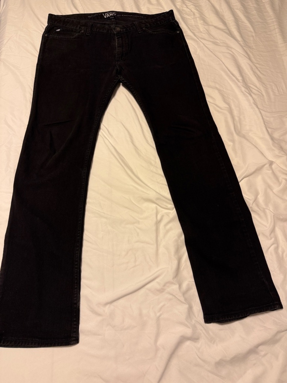 Vans Black Washed Denim Pants with Embroidered Waist Logo - Picture 1 of 2